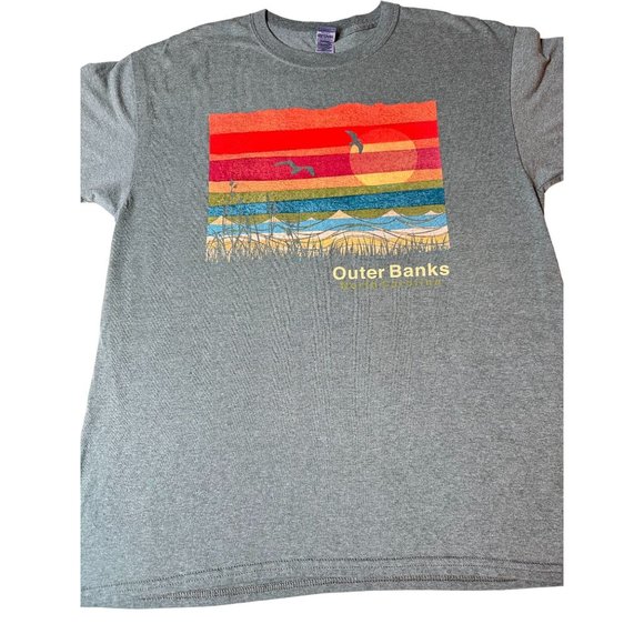 Outer Banks North Carolina Graphic T-Shirt Short Sleeves Green Preowned Gildan L - Picture 3 of 7